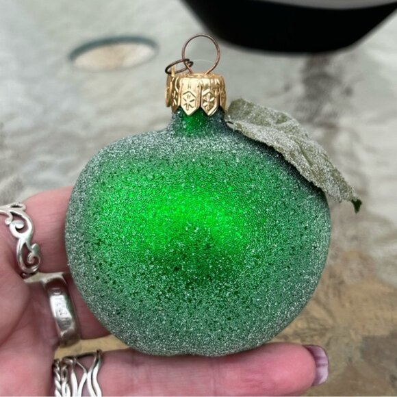 Vintage Dept. 56 Blown Glass "Sugared" Half Apple Ornaments Set of 2 - Picture 6 of 13